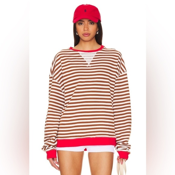 FREE PEOPLE Classic Striped Crew in Coffee Combo M - Picture 2 of 6